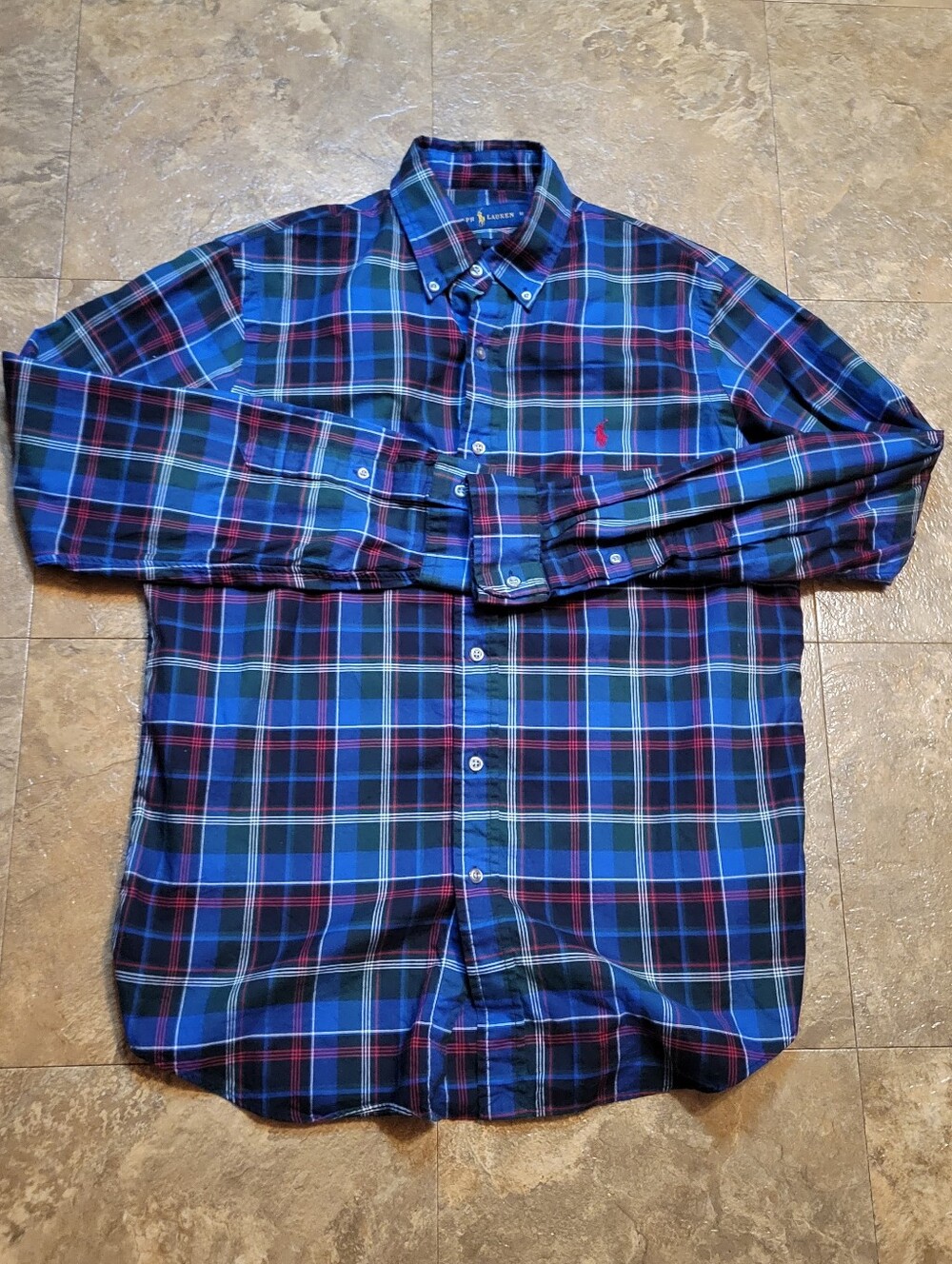 Ralph Lauren Button Down Shirt Mens Medium M Blue Red Long Sleeve Plaid